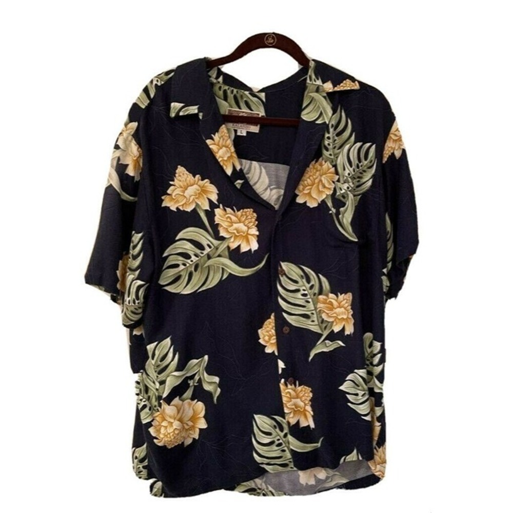 Kalaheo Mens Hawaiian Shirt Multicolor Blue Floral Pocket Button Spread Collar L